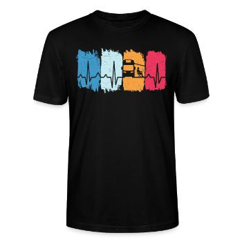Wohnmobil herzschlag camping t-shirt - Stanley/Stella Unisex Bio-T-Shirt CRAFTER - Schwarz - Vorne - Alina (178cm) & Michal (187cm)