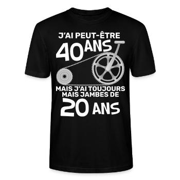 Humour j'ai peut-etre 40 ans Velo Cycliste - T-shirt bio CRAFTER Stanley Stella Unisexe - noir - Devant - Alina (178cm) & Michal (187cm)