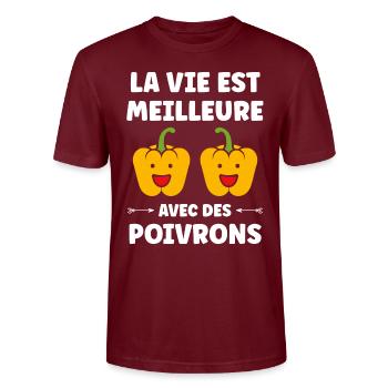 Humour poivron - T-shirt bio CRAFTER Stanley Stella Unisexe - bordeaux - Devant - Alina (178cm) & Michal (187cm)