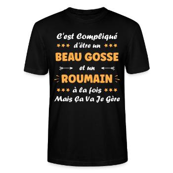 roumain - T-shirt bio CRAFTER Stanley Stella Unisexe - noir - Devant - Alina (178cm) & Michal (187cm)