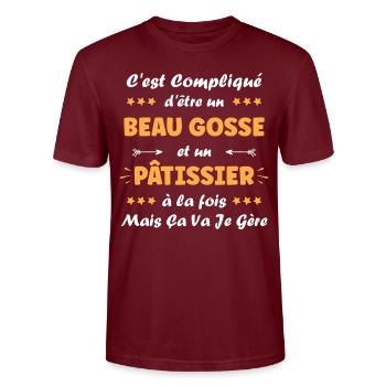 pâtissier - T-shirt bio CRAFTER Stanley Stella Unisexe - bordeaux - Devant - Alina (178cm) & Michal (187cm)