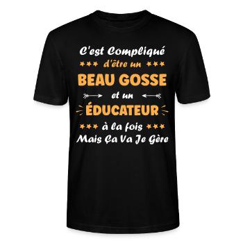 Educateur - T-shirt bio CRAFTER Stanley Stella Unisexe - noir - Devant - Alina (178cm) & Michal (187cm)