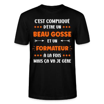 Formateur - T-shirt bio CRAFTER Stanley Stella Unisexe - noir - Devant - Alina (178cm) & Michal (187cm)