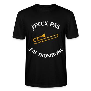 Trombone humour tromboniste homme femme j'peux pas - T-shirt bio CRAFTER Stanley Stella Unisexe - noir - Devant - Alina (178cm) & Michal (187cm)