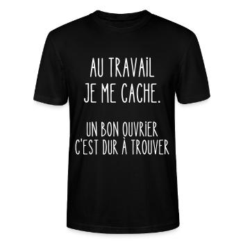 au travail je me cache - T-shirt bio CRAFTER Stanley Stella Unisexe - noir - Devant - Alina (178cm) & Michal (187cm)