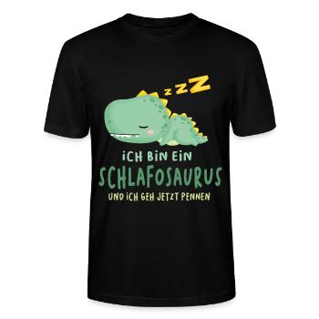 Shirt Dino | Schlafshirt | schlafender Dino - Stanley/Stella Unisex Bio-T-Shirt CRAFTER - Schwarz - Vorne - Alina (178cm) & Michal (187cm)