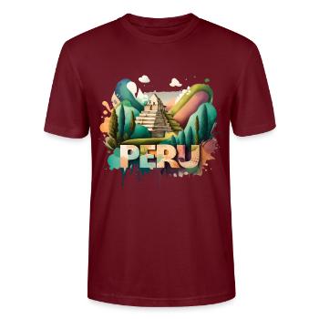 Pérou Machu Picchu - Motif de voyage rétro - T-shirt bio CRAFTER Stanley Stella Unisexe - bordeaux - Devant - Alina (178cm) & Michal (187cm)