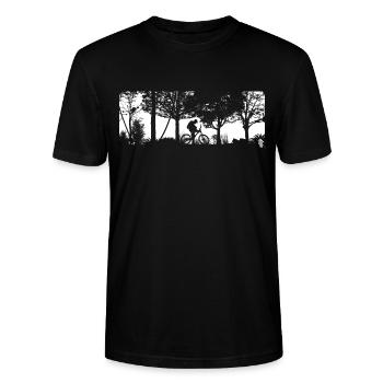 Mountainbiker Fahrradfahrer im Wald - Stanley/Stella Unisex Bio-T-Shirt CRAFTER - Schwarz - Vorne - Alina (178cm) & Michal (187cm)