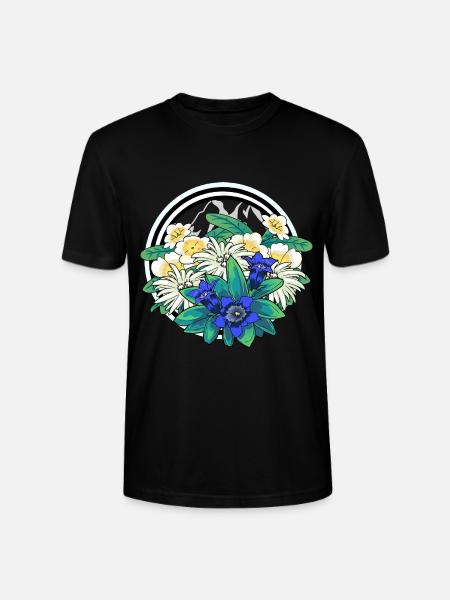 Flora Dzikie Kwiaty Goryczka Szarotka Alpy Alm Berg - Ekologiczna koszulka typu unisex Stanley/Stella CRAFTER - czarny