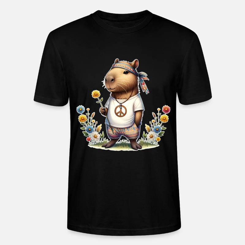 Capybara Hippie Paix - T-shirt bio CRAFTER Stanley Stella Unisexe - noir