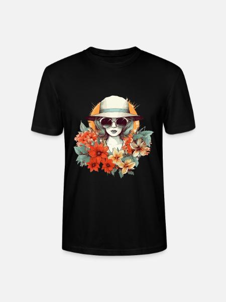 Kesä Nainen Aurinkolasit Hattu Kukat Aurinko Vintage - Stanley/Stella CRAFTER unisex luomu-t-paita - musta