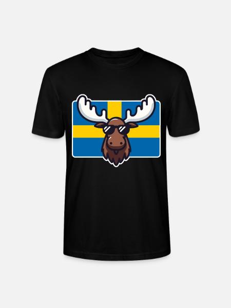 Älg med solglasögon och svensk flagga - Ekologisk T-shirt CRAFTER unisex från Stanley/Stella - svart