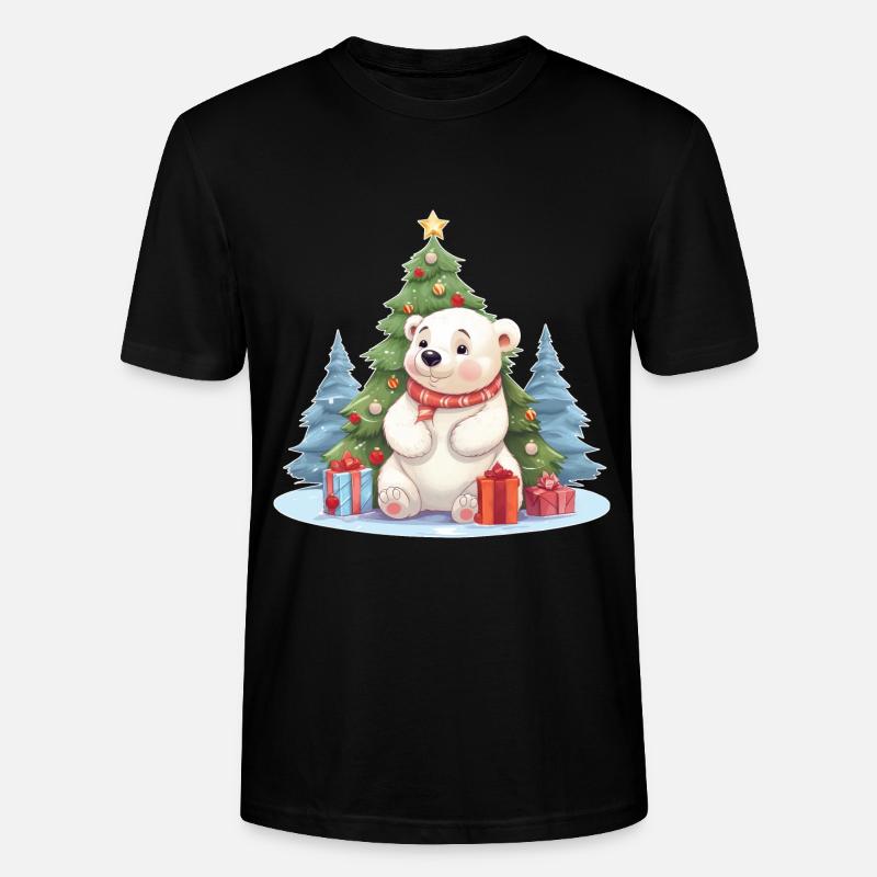 Weihnachten Eisbär mit Weihnachtsbaum - Stanley/Stella Unisex Bio-T-Shirt CRAFTER - Schwarz