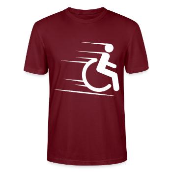 Wheelchair disability - Stanley/Stella CRAFTER Unisex Organic T-Shirt - burgundy - Front - Alina (178cm) & Michal (187cm)