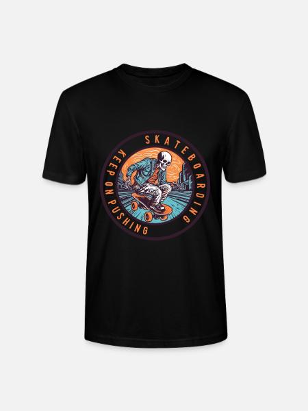 Skull Skeleton Skateboard Skater - Stanley/Stella CRAFTER Unisex Organic T-Shirt - black