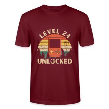 Level 24 Unlocked - Stanley/Stella CRAFTER Unisex Organic T-Shirt - burgundy - Front - Alina (178cm) & Michal (187cm)