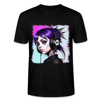 Punk Mädchen mit Kopfhörern HerzAufShirt, H.A.S.H. - Stanley/Stella Unisex Bio-T-Shirt CRAFTER - Schwarz - Vorne - Alina (178cm) & Michal (187cm)