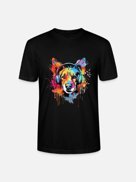 Dog with headphones music - Stanley/Stella CRAFTER Unisex Organic T-Shirt - black