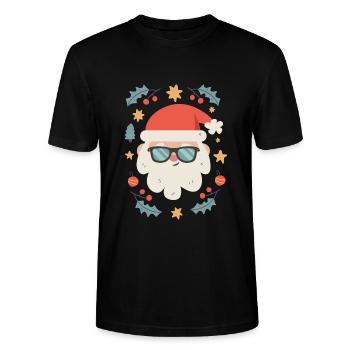 Cool Santa Claus with glasses - Stanley/Stella CRAFTER Unisex Organic T-Shirt - black - Front - Alina (178cm) & Michal (187cm)