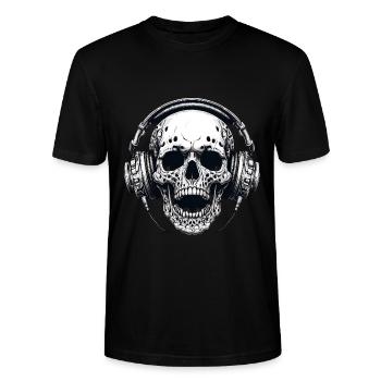 Totenkopf Musik Kopfhörer Musiker Metal Festival - Stanley/Stella Unisex Bio-T-Shirt CRAFTER - Schwarz - Vorne - Alina (178cm) & Michal (187cm)