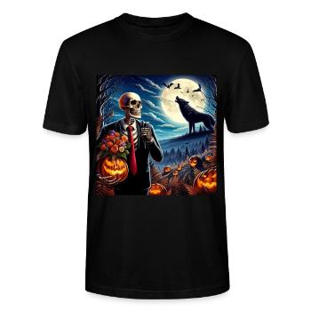 Squelette halloween et loup hurlant à la lune - T-shirt bio CRAFTER Stanley Stella Unisexe - noir - Devant - Alina (178cm) & Michal (187cm)