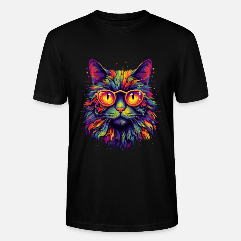 Bunte Katze mit Brille - Stanley/Stella Unisex Bio-T-Shirt CRAFTER - Schwarz