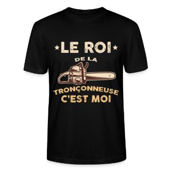 Bucheron roi de la tronçonneuse humour bois - T-shirt bio CRAFTER Stanley Stella Unisexe - noir - Devant - Alina (178cm) & Michal (187cm)