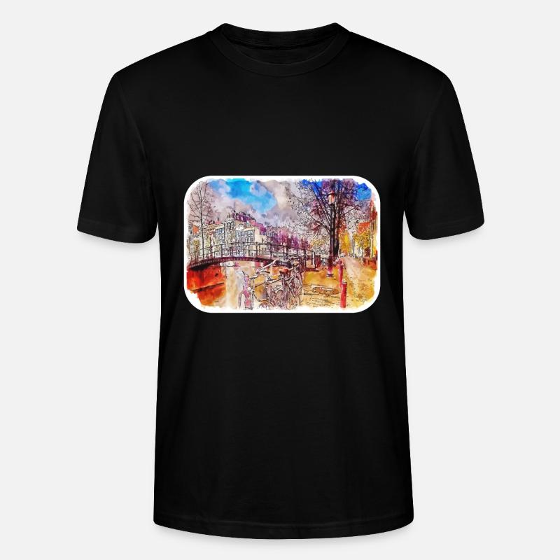 Amsterdam Pays-Bas Aquarelle Dessin d’esquisse - T-shirt bio CRAFTER Stanley Stella Unisexe - noir