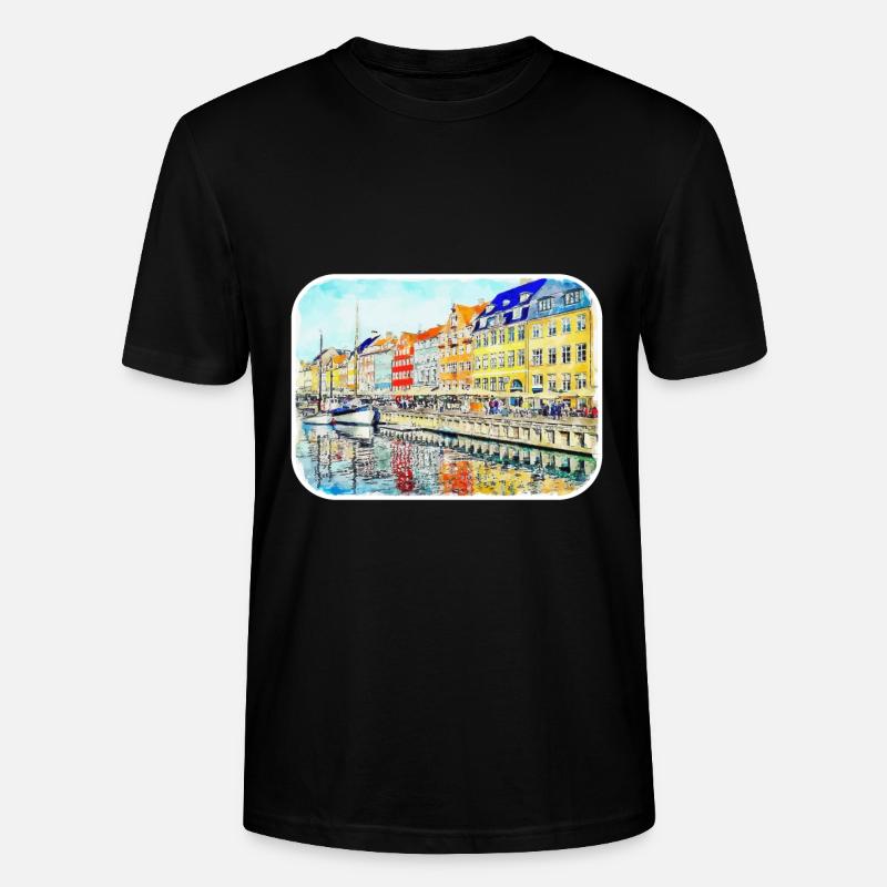Copenhague Danemark Aquarelle Sketch Illustration - T-shirt bio CRAFTER Stanley Stella Unisexe - noir