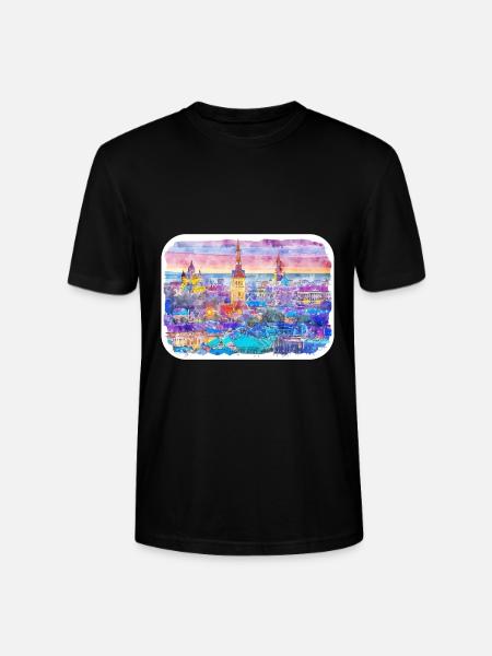 Estonia Landmark Watercolor Sketch Rysunek farby - Ekologiczna koszulka typu unisex Stanley/Stella CRAFTER - czarny