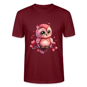 Eule Valentinstag Geschenk - Stanley/Stella Unisex Bio-T-Shirt CRAFTER - Burgunderrot - Vorne - Alina (178cm) & Michal (187cm)