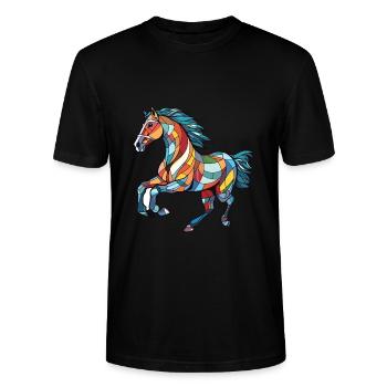 Pferd Laufender Galopp Buntes Aquarell Tier - Stanley/Stella Unisex Bio-T-Shirt CRAFTER - Schwarz - Vorne - Alina (178cm) & Michal (187cm)