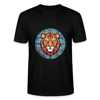 Tiger Buntes Aquarell Tier Haustier Illustration - Stanley/Stella Unisex Bio-T-Shirt CRAFTER - Schwarz - Vorne - Alina (178cm) & Michal (187cm)