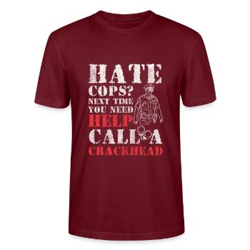 Policewoman Sheriff Siren - Stanley/Stella CRAFTER Unisex Organic T-Shirt - burgundy - Front - Alina (178cm) & Michal (187cm)