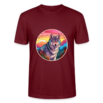 Wolf Buntes Aquarell Cartoon Kawaii Tier - Stanley/Stella Unisex Bio-T-Shirt CRAFTER - Burgunderrot - Vorne - Alina (178cm) & Michal (187cm)