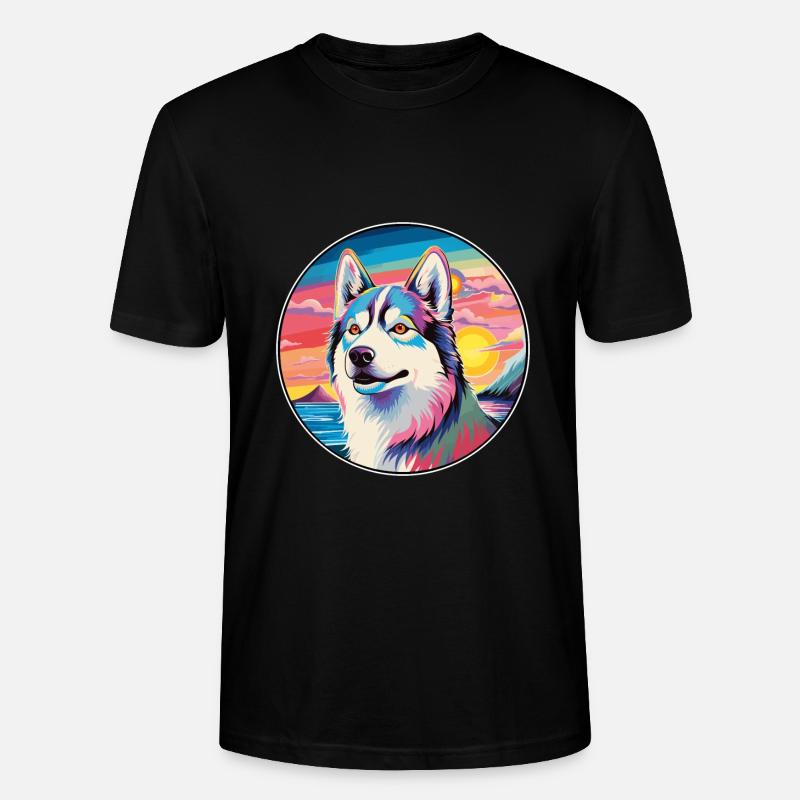Husky-Hunderasse Buntes Karikatur-Aquarell - Stanley/Stella Unisex Bio-T-Shirt CRAFTER - Schwarz