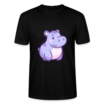 Hippopotame mignon heureux kawaii dessin animé Clipart Animal - T-shirt bio CRAFTER Stanley Stella Unisexe - noir - Devant - Alina (178cm) & Michal (187cm)