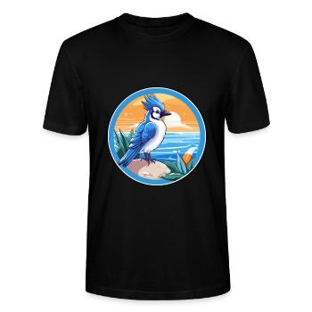 Blauer Eichelhäher Vogel Aquarell Karikatur Kawaii Tier Haustier - Stanley/Stella Unisex Bio-T-Shirt CRAFTER - Schwarz - Vorne - Alina (178cm) & Michal (187cm)