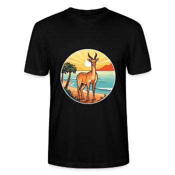 Impala Aquarell Cartoon Kawaii Clipart Tier - Stanley/Stella Unisex Bio-T-Shirt CRAFTER - Schwarz - Vorne - Alina (178cm) & Michal (187cm)