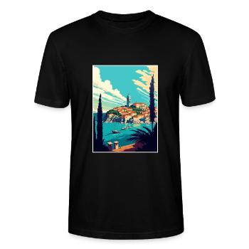 Pula Kroatien Souvenir Wahrzeichen Reiseposter - Stanley/Stella Unisex Bio-T-Shirt CRAFTER - Schwarz - Vorne - Alina (178cm) & Michal (187cm)