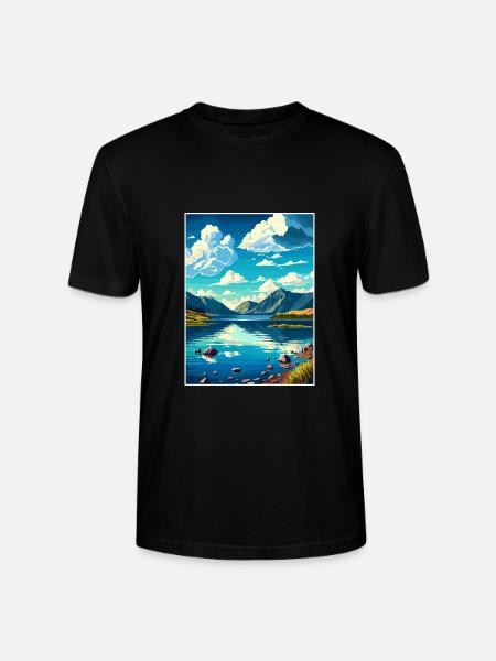Lac Léman Suisse Vintage voyage affiche WPA - T-shirt bio CRAFTER Stanley Stella Unisexe - noir