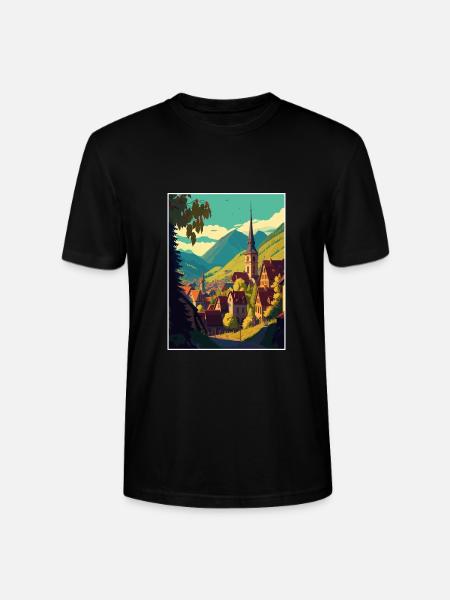 Transylvania Romania Village Room Travel Poster - Stanley/Stella CRAFTER Unisex Organic T-Shirt - black