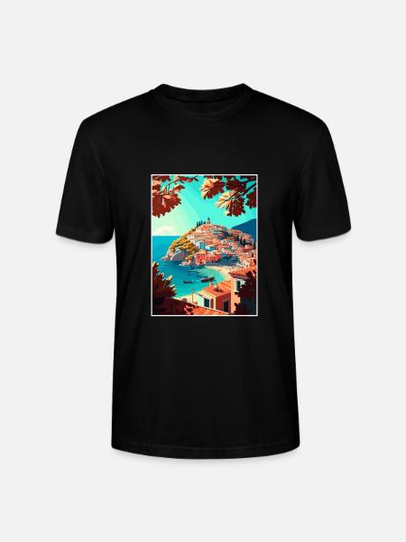 Parga Grækenland Dekoration Vintage Rejseplakat WPA - Stanley Stella CRAFTER unisex økologisk-T-shirt - sort