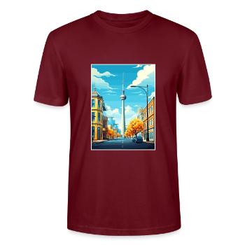 Berlin Deutschland Vintage Reiseposter WPA Souvenir - Stanley/Stella Unisex Bio-T-Shirt CRAFTER - Burgunderrot - Vorne - Alina (178cm) & Michal (187cm)