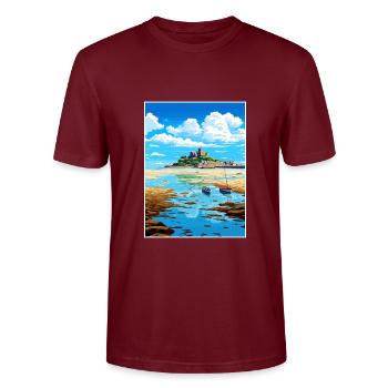 Marazion Cornwall Vintage Reiseposter Souvenir - Stanley/Stella Unisex Bio-T-Shirt CRAFTER - Burgunderrot - Vorne - Alina (178cm) & Michal (187cm)