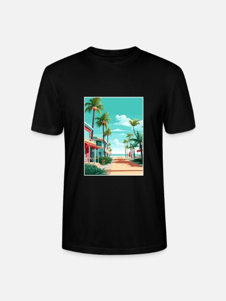 South Beach Texas Vintage Travel Poster Souvenir - Stanley/Stella CRAFTER Unisex Organic T-Shirt - black
