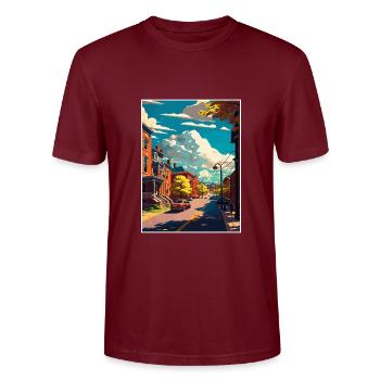 York Pennsylvanie Vintage voyage affiche Souvenir - T-shirt bio CRAFTER Stanley Stella Unisexe - bordeaux - Devant - Alina (178cm) & Michal (187cm)
