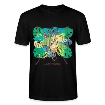 Tropischer Dschungel, aber wo ist der Panther? - Stanley/Stella Unisex Bio-T-Shirt CRAFTER - Schwarz - Vorne - Alina (178cm) & Michal (187cm)