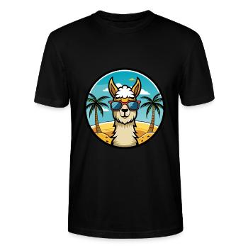 Lama Drôle Dessin Animé Plage D’été Lunettes De Soleil Cool - T-shirt bio CRAFTER Stanley Stella Unisexe - noir - Devant - Alina (178cm) & Michal (187cm)