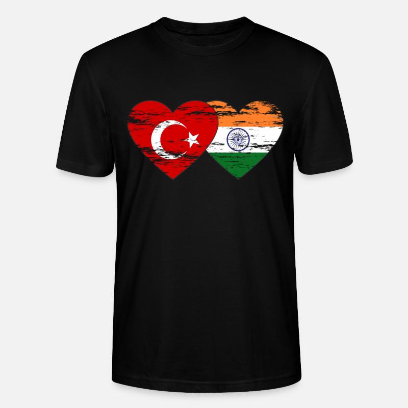Turquie Inde Drapeau Coeur Utilisé - T-shirt bio CRAFTER Stanley Stella Unisexe - noir